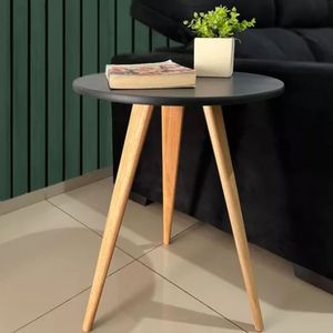 Mesa Redonda Lateral Canto Apoio Sala Quarto Pé Palito 44 Cm preto