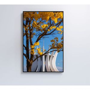 Quadro Ipê Amarelo Catedral Ao Fundo Medidas 80x120 Cm Tipo De Impressão Vidro Acrílico