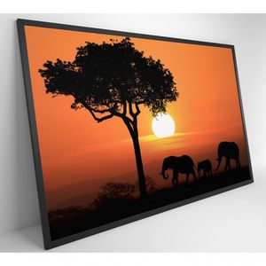 Quadro Família De Elefantes Em Pôr Do Sol Na áfrica Medidas 80x120Cm Tipo De Impressão Tecido Canvas