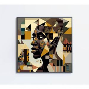 Quadro Decorativo Ilustração Afro Medidas 80x80 Cm Tipo De Impressão Tecido Canvas