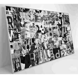 Quadro Colagem De Letras Em Preto E Branco Medidas 120x80 Cm Impressão Adesivo Fotográfico