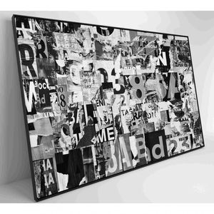 Quadro Colagem De Letras Em Preto E Branco Medidas 60x40 Cm Impressão Vidro Acrílico