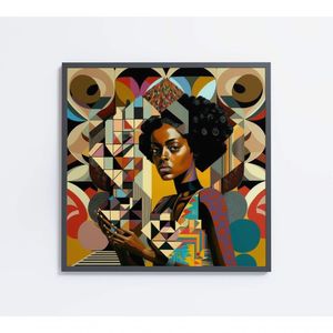 Quadro Ilustração Afro Feminino Medidas 80x80 Cm Impressão Adesivo Fotográfico
