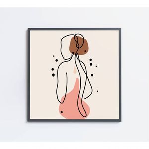 Quadro Feminino Silhueta Costas Artística Contínua Medidas 80x80 Cm Impressão Adesivo Fotográfico