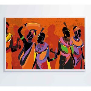 Quadro Mulheres Africanas Em Vestidos Coloridos Medidas 90x60 Cm Impressão Vidro Acrílico
