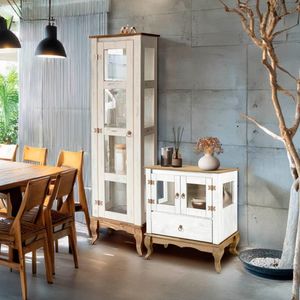 Balcão Rústico Com Cristaleira Torre Branco Garapa D120vl D161vl Denk