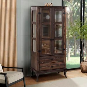 Cristaleira Madeira Maciça Retrô 2 Portas Vidro Imbuia D112vl Shop Jm