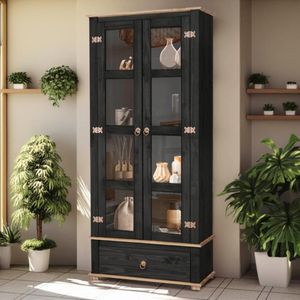 Cristaleira 2 Portas Vidro Madeira Maciça Retrô Preto Garapa D106 Shop Jm