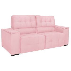 Sofá Cama Retrátil Sala Vicenza 175cm Suede Cor Rosa Bebê
