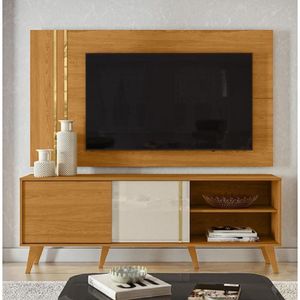 Rack Bancada E Painel Cronos Para Tv De 60 Polegadas Cinamomo Off White - Madetec