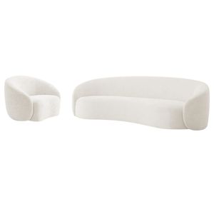 Kit Sofá 3 Lugares 180cm E Poltrona Orgânica Luxo Recepção Amore Bouclé Branco