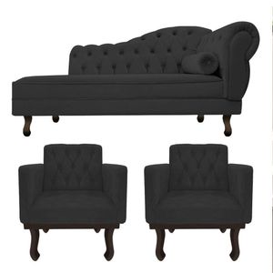 Kit Diva Recamier Diana 120cm Lado Esquerdo E 2 Poltronas Classic Corano Amarena Móveis Preto