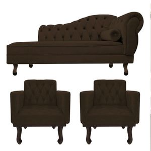 Kit Diva Recamier Diana 120cm Lado Esquerdo E 2 Poltronas Classic Corano Amarena Móveis Marrom
