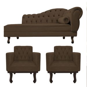 Kit Diva Recamier Diana 120cm Lado Esquerdo E 2 Poltronas Classic Suede Amarena Móveis Marrom
