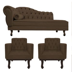 Kit Diva Recamier Diana 120cm Lado Direito E 2 Poltronas Classic Suede Amarena Móveis Marrom