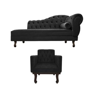 Kit Diva Recamier Diana 120cm Lado Esquerdo E 1 Poltrona Classic Suede Amarena Móveis Preto
