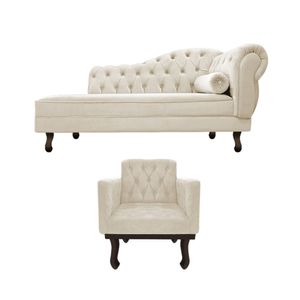 Kit Diva Recamier Diana 120cm Lado Esquerdo E 1 Poltrona Classic Suede Amarena Móveis Bege