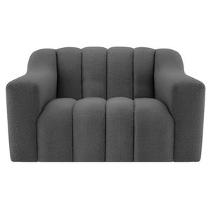 Poltrona Decorativa Sala De Estar Recepção Elegance Linho Cor Cinza Escuro
