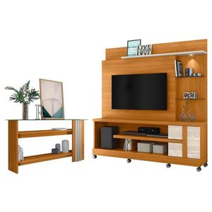 Estante Home Theater Alan Com Rodízios E Aparador Frizz Cinamomo Off White