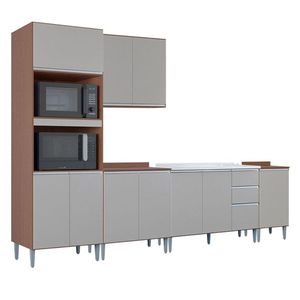 Kit Cozinha 11 Portas Com Paneleiro Duplo E Balcão De Pia Europa Capuccino Off White - Poquema