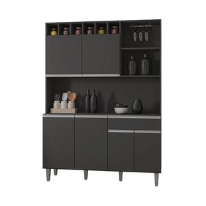 Kit Armario Cozinha 130cm 6 Portas Compacta Alice Cinza Ajl