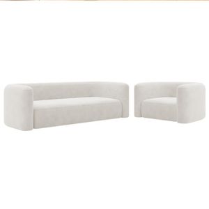 Kit Sofá 3 Lugares 200cm E Poltrona Orgânica Luxo Recepção Melina Bouclé Cor Branco