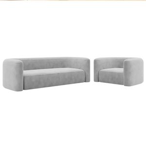Kit Sofá 3 Lugares 180cm E Poltrona Orgânica Luxo Recepção Melina Linho - Amarena Moveis Cinza Claro