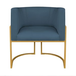 Kit Divã Luna 160cm Lado Esquerdo E 01 Poltrona Base De Ferro Dourado Linho Cor Azul Royal