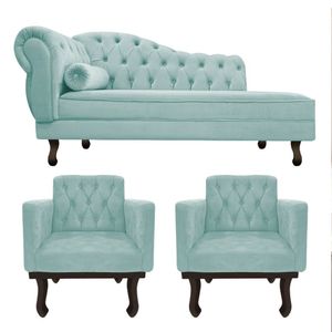 Kit Diva Recamier Diana 120cm Lado Direito E 2 Poltronas Classic Suede Amarena Móveis Azul Tiffany