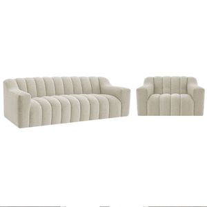 Kit 1 Sofá 180cm 1 Poltrona Luxo Recepção Sala Elegance Bouclé Cor Bege