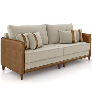 Sofá 3 Lugares Living 252cm Asbury K01 Veludo Bege Couríssimo Camel - Lyam Decor