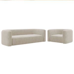 Kit Sofá 2 Lugares 160cm E Poltrona Orgânica Luxo Recepção Melina Linho - Amarena Moveis Cor Bege
