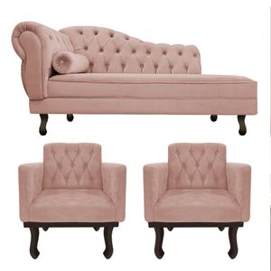 Kit Diva Recamier Diana 120cm Lado Direito E 2 Poltronas Classic Suede - Amarena Móveis Cor Rosê
