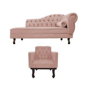 Kit Diva Recamier Diana 120cm Lado Esquerdo E 1 Poltrona Classic Suede - Amarena Móveis Cor Rosê