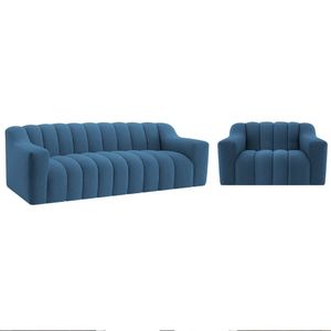 Kit 1 Sofá 150cm 2 Poltrona Luxo Recepção Sala Elegance Linho Cor Azul Royal