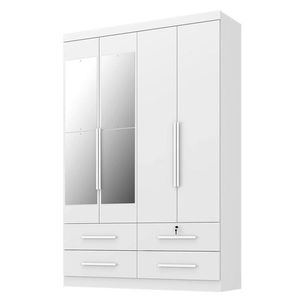 Guarda Roupa Solteiro Maximus Plus 4 Portas Branco Com Espelho - Zanzini