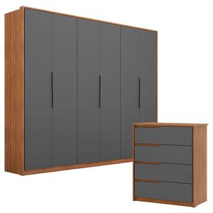 Guarda Roupa Casal Atrice E Cômoda Atria Amêndola Grafito - Demartêz