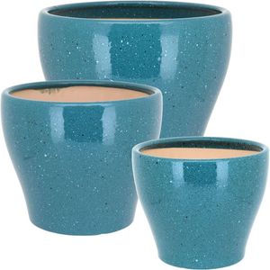 Jogo 3 Cachepô Cerâmica Azul Vaso Decorativo Planta