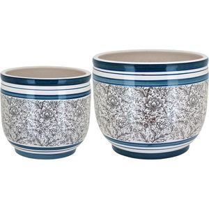 Jogo 2 Cachepô Cerâmica Azul Vaso Decorativo Planta