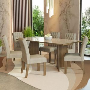 Conjunto Sala De Jantar Mesa Tampo De Vidro 6 Cadeiras Rustic-crema-imperial Marissa Madesa