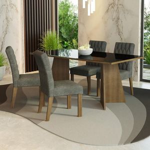 Conjunto Sala De Jantar Mesa Tampo De Vidro 4 Cadeiras Madesa Rustic-preto-silver