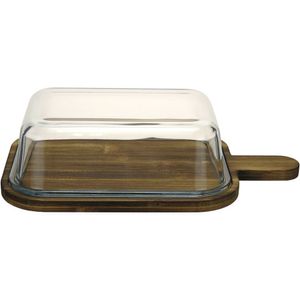 Queijeira Retangular Home&co Com Tampa De Vidro Madeira 7x31x18cm Natural