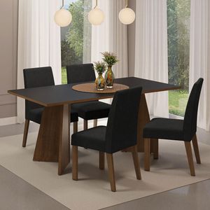 Conjunto Sala De Jantar Mesa Tampo De Madeira 4 Cadeiras Madesa Rustic-preto-oxford