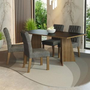Conjunto Sala De Jantar Mesa Tampo De Madeira 4 Cadeiras Rustic-preto-silver Ruby Madesa