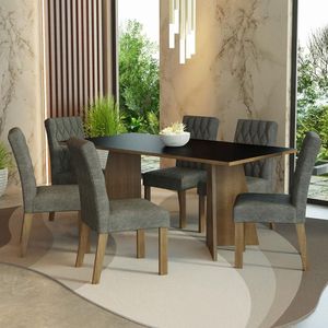 Conjunto Sala De Jantar Mesa Tampo De Madeira 6 Cadeiras Madesa Rustic-preto-silver