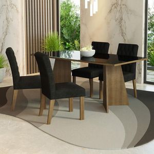 Conjunto Sala De Jantar Mesa Tampo De Vidro 4 Cadeiras Rustic-preto-oxford Harper Madesa