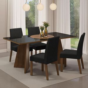 Conjunto Sala De Jantar Mesa Tampo De Vidro 4 Cadeiras Madesa Rustic-preto-oxford