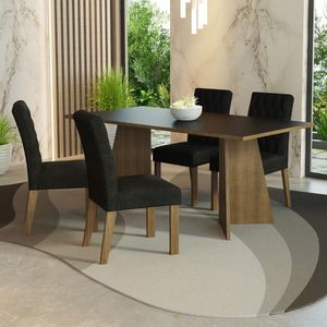 Conjunto Sala De Jantar Mesa Tampo De Madeira 4 Cadeiras Madesa Rustic-preto-oxford