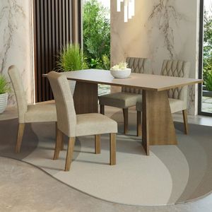 Conjunto Sala De Jantar Mesa Tampo De Madeira 4 Cadeiras Madesa Rustic-crema-imperial