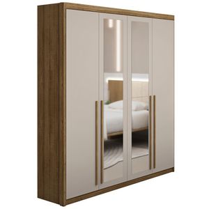 Guarda Roupa Solteiro 4 Portas Espelho Dubai Nature/fendi - Vlr Móveis